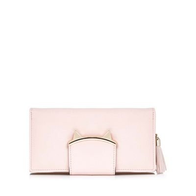 Pink faux leather tassel wallet